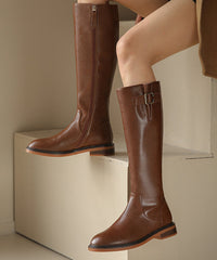 Brown Splicing Chunky Knee Boots