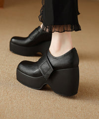Brown Wedge Heels Platform Cowhide Leather Splicing