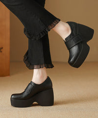 Brown Wedge Heels Platform Cowhide Leather Splicing