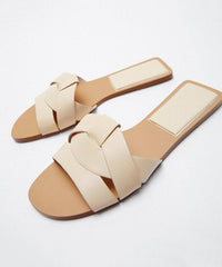 Slippers Flat Peep Toes Cross Denim Casual Toe Blue Strap