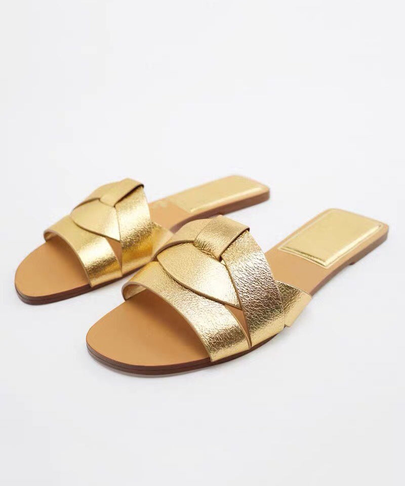 Slippers Flat Peep Toes Cross Denim Casual Toe Blue Strap