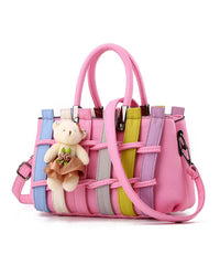 Faux Leather Tote Grey Patchwork Handbag Chic