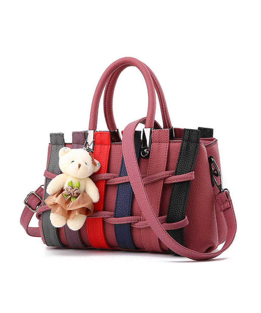 Faux Leather Tote Grey Patchwork Handbag Chic