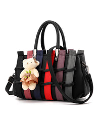 Faux Leather Tote Grey Patchwork Handbag Chic