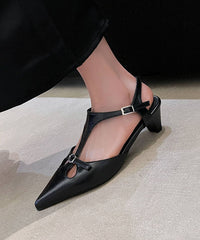 Hollow Chunky Splicing Out Brown Cowhide Sandals Leather Chic