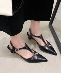 Hollow Chunky Splicing Out Brown Cowhide Sandals Leather Chic