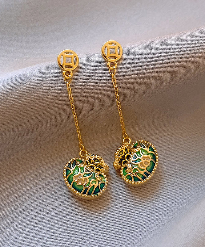 Gold Copper Alloy Money Bag Tassel Drop Earrings