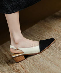 Leather Splicing Beige Pointed Toe Sandals Classy Cowhide