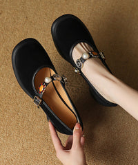 Strap Suede Buckle Chunky Heel Comfortable Brown Splicing
