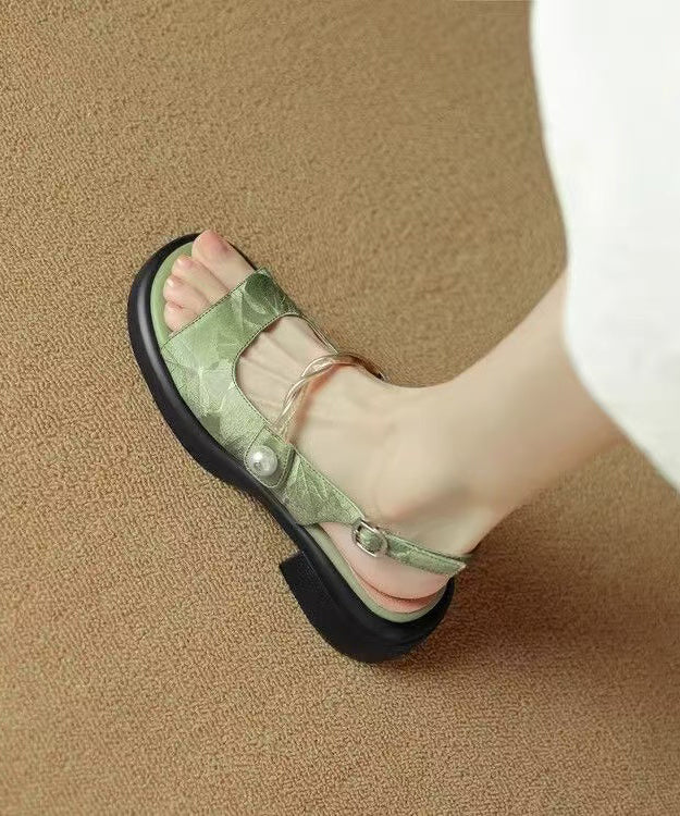Peep Toe Sandals Comfy Strap Black Splicing Chunky Buckle