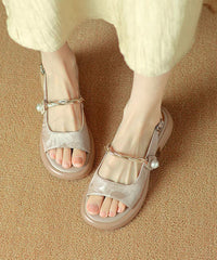 Peep Toe Sandals Comfy Strap Black Splicing Chunky Buckle