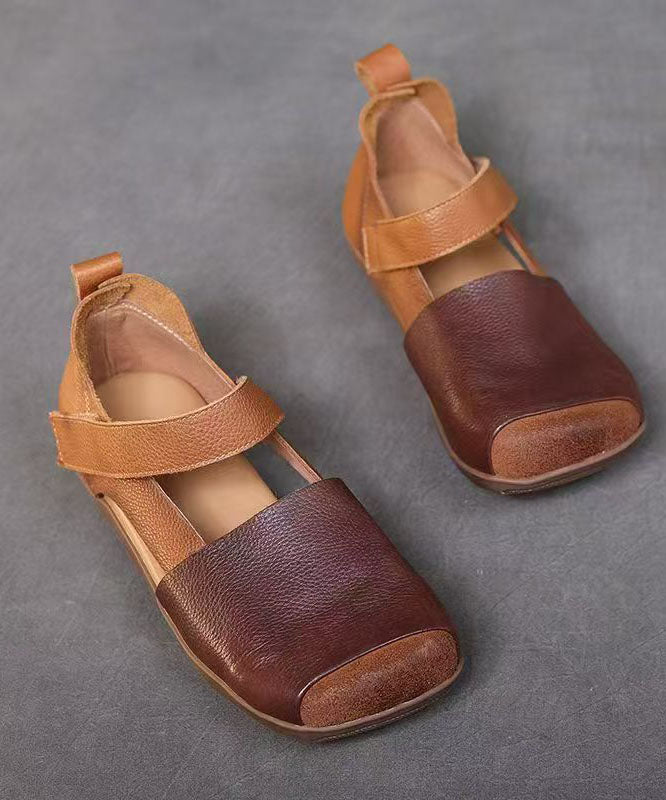 Out Splicing Sandals Leather Hollow Comfy Faux Brown Walking