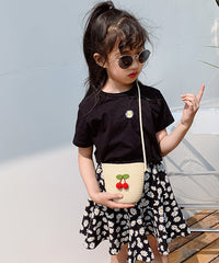 Cute Cartoon Cherry Kids Woven Crossbody Bag