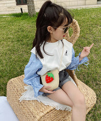 Cute Cartoon Cherry Kids Woven Crossbody Bag