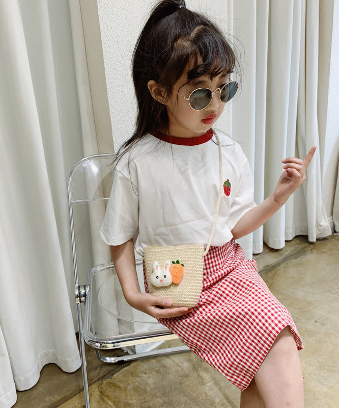 Cute Cartoon Cherry Kids Woven Crossbody Bag