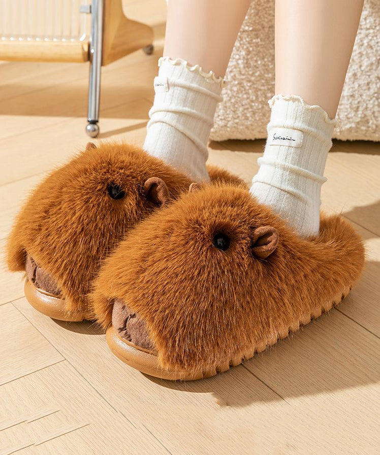 Cute Stylish Comfy Fuzzy Fur Slippers Shoes Brown