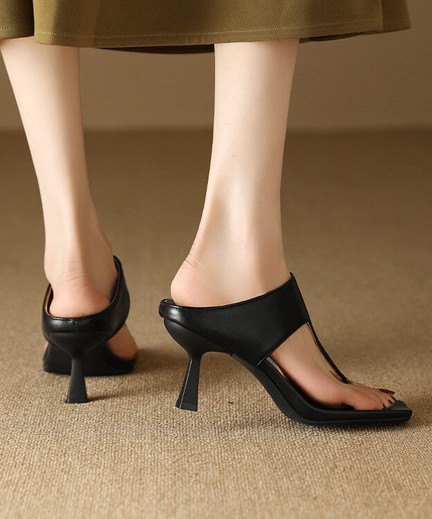 Elegant Green High Heel Flip Flops Faux Leather