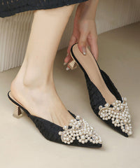 Sandals Slide Splicing Blue Pointed Elegant Heel Nail High Bead