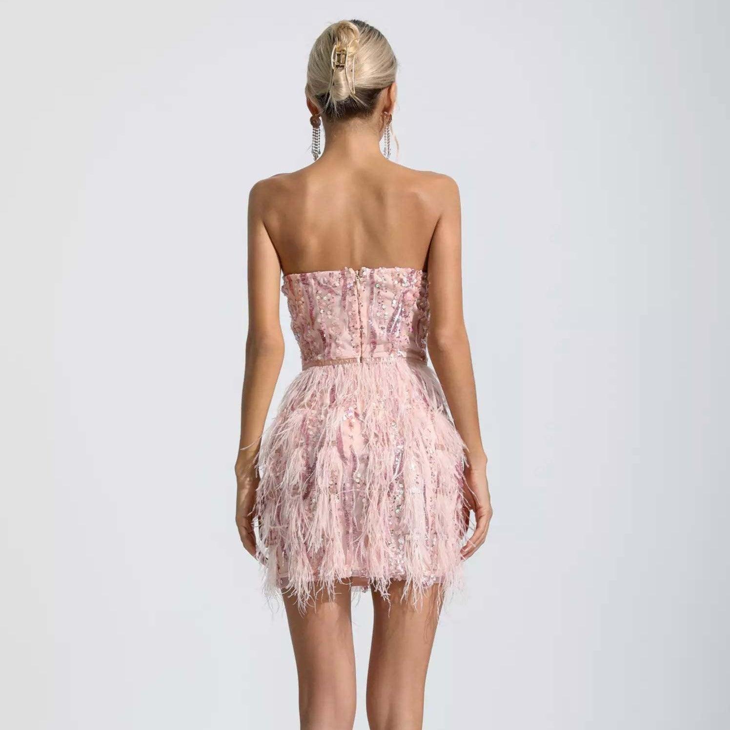 Envious Lies Sequin Feather Fringe Mini Dress