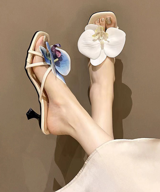 Beige Faux Leather Splicing Floral Slide Sandals
