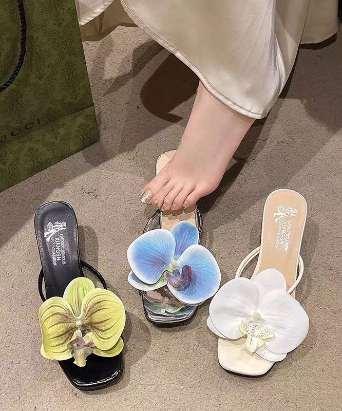 Beige Faux Leather Splicing Floral Slide Sandals