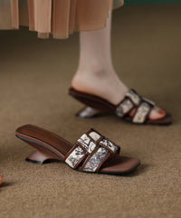 Splicing Slide Brown Wedge Toe Peep Sandals