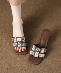 Splicing Slide Brown Wedge Toe Peep Sandals