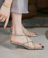 Cowhide Leather Zircon Splicing Sandals Peep Toe