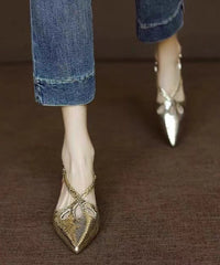 Gold Splicing Sandals Faux Leather Pointed Toe