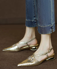 Gold Splicing Sandals Faux Leather Pointed Toe