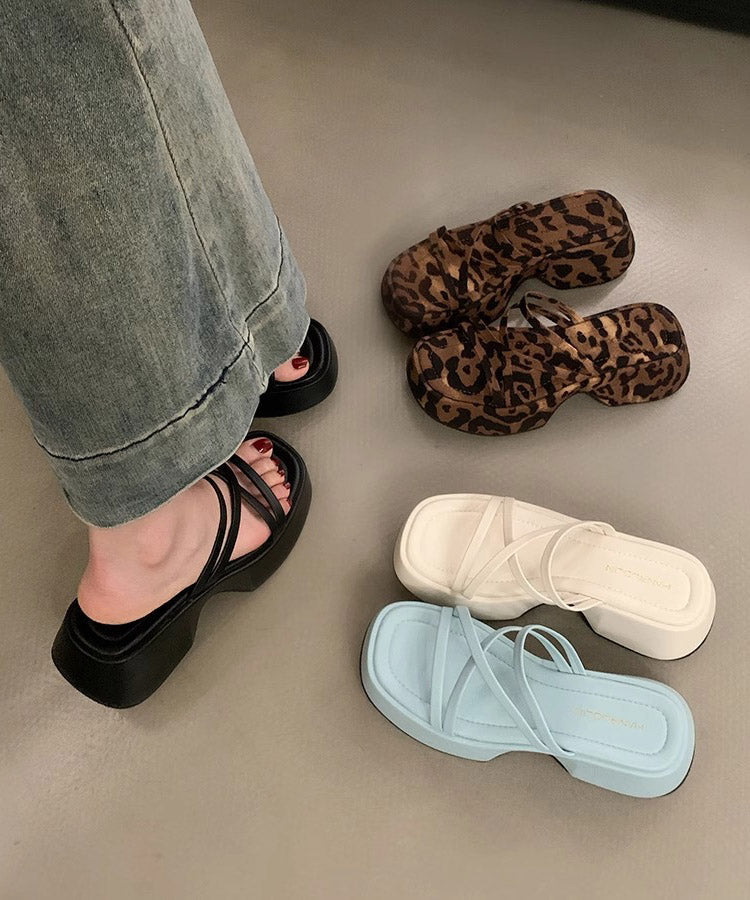 Leopard Platform Slide Sandals Peep Toe