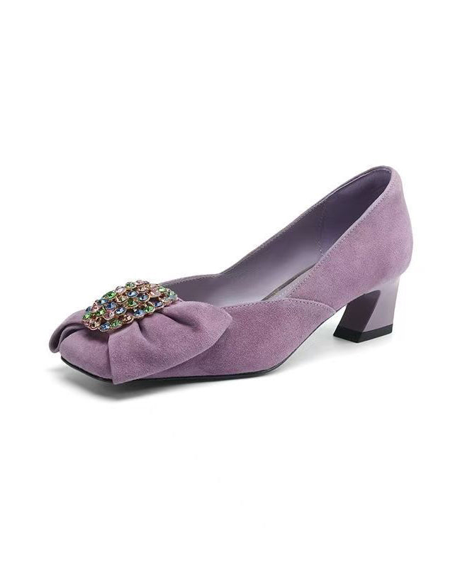Purple Bow Zircon Splicing Chunky High Heels