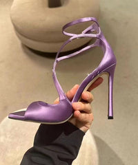 Sandals Purple Toe Satin Stiletto Peep Splicing