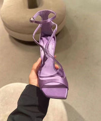 Sandals Purple Toe Satin Stiletto Peep Splicing