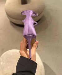 Sandals Purple Toe Satin Stiletto Peep Splicing