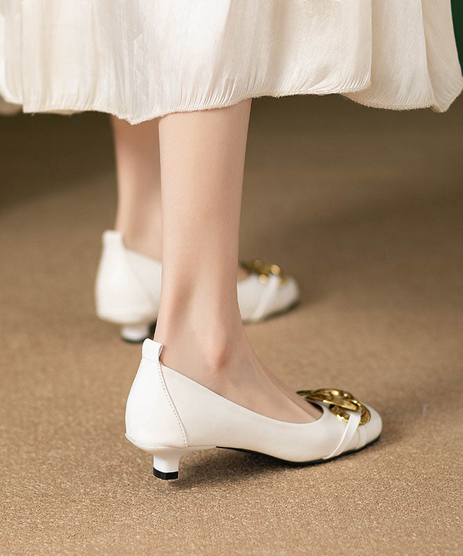 Sequined Splicing Kitten Heels White Faux Leather
