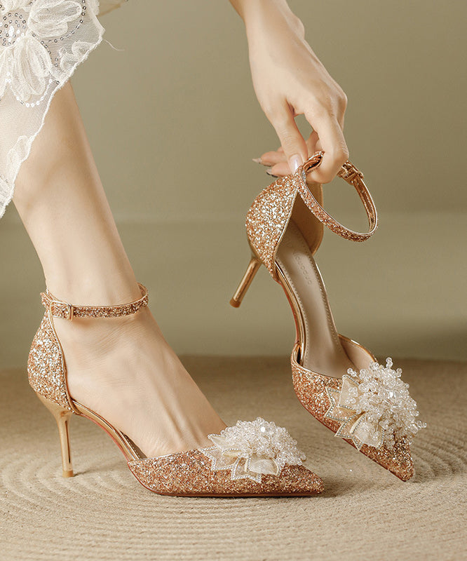 Splicing Sequins Pointed Silver Stiletto Heels High Toe