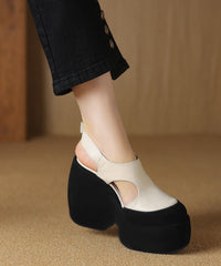 Cowhide White Leather Splicing Sandals Platform Hollow