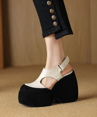 Cowhide White Leather Splicing Sandals Platform Hollow