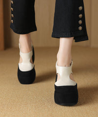 Cowhide White Leather Splicing Sandals Platform Hollow