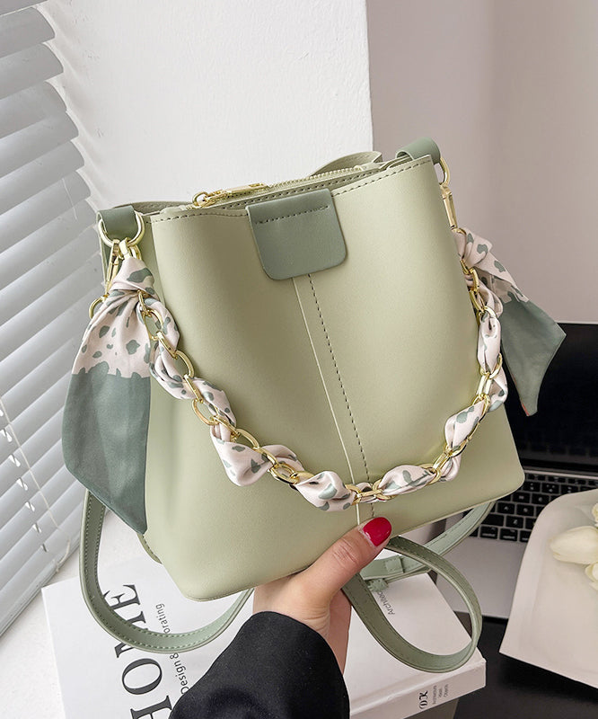 Bucket French Green Calf Linked Chain Bag Leather