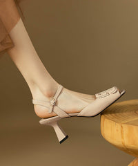 Toe Leather High Green French Square Faux Heels