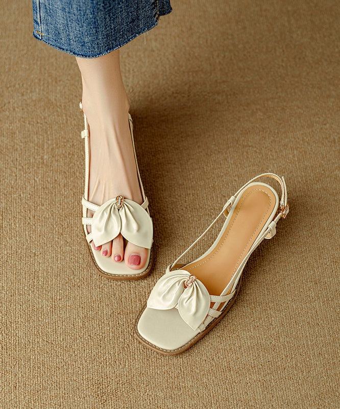 French Yellow Bow Hollow Out Chunky Sandals Peep