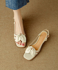 French Yellow Bow Hollow Out Chunky Sandals Peep
