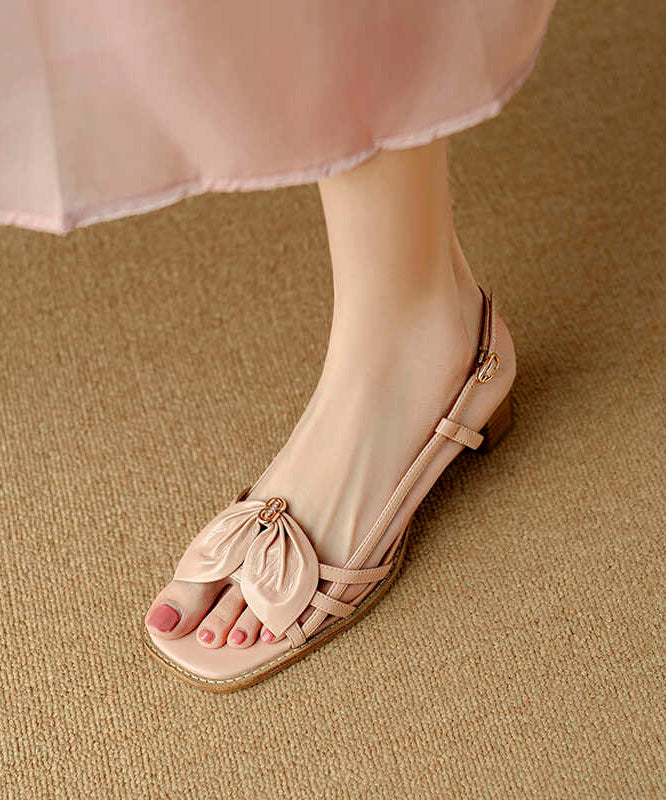 French Yellow Bow Hollow Out Chunky Sandals Peep