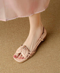 French Yellow Bow Hollow Out Chunky Sandals Peep