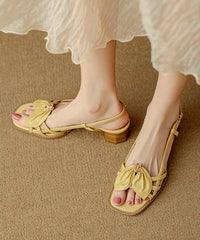 French Yellow Bow Hollow Out Chunky Sandals Peep