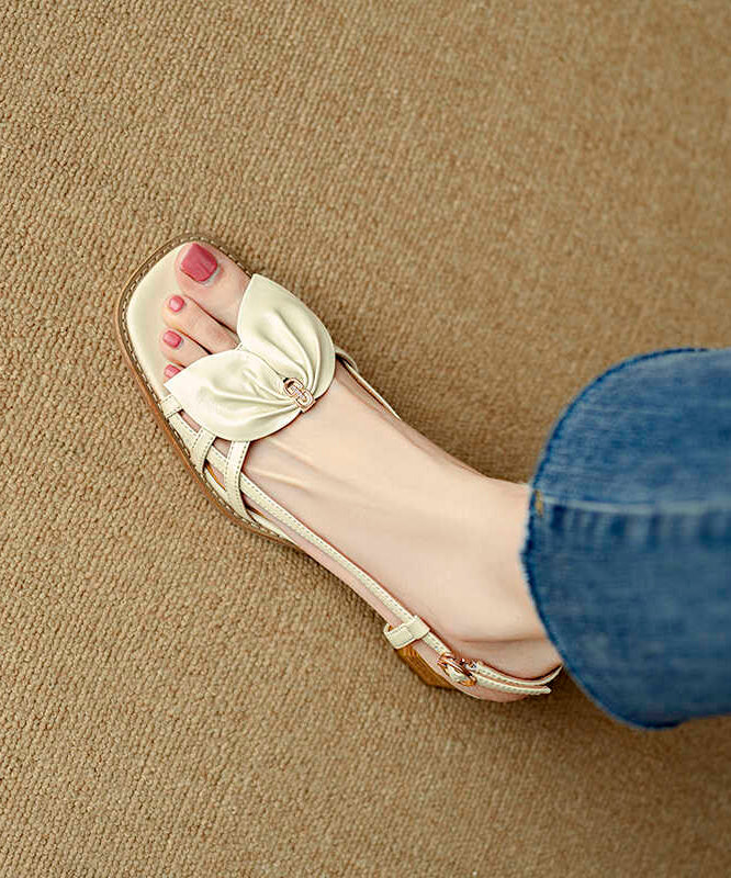French Yellow Bow Hollow Out Chunky Sandals Peep