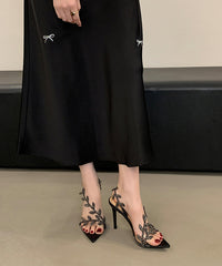 Pointed Toe Peep Zircon Gold Stiletto Sandals Splicing