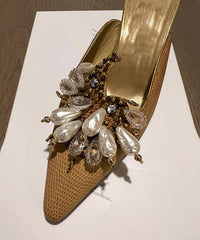 Bead French Slide Pointed Sandals Decorated Toe Golden
